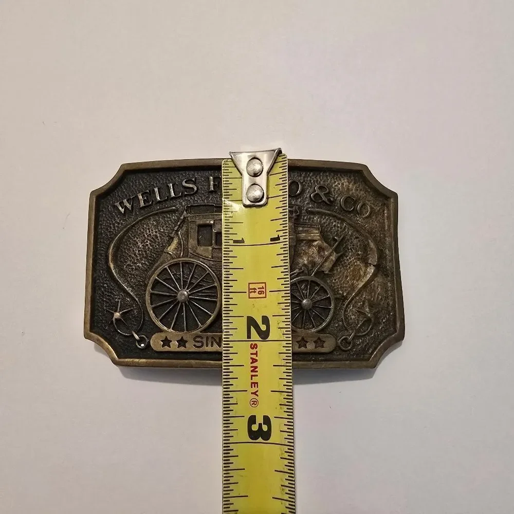 Vintage Wells Fargo‎ & Co.Brass Belt Buckle, likely from 1972.